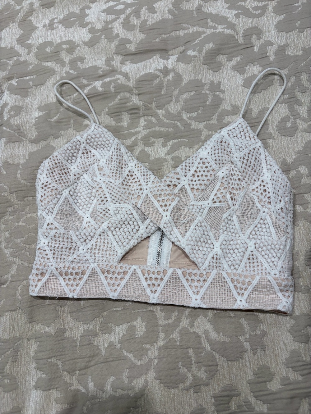 superdown White Crochet Crop Top